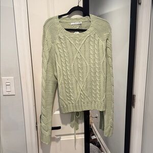 Cable Knit Crewneck Sweater - Light Green